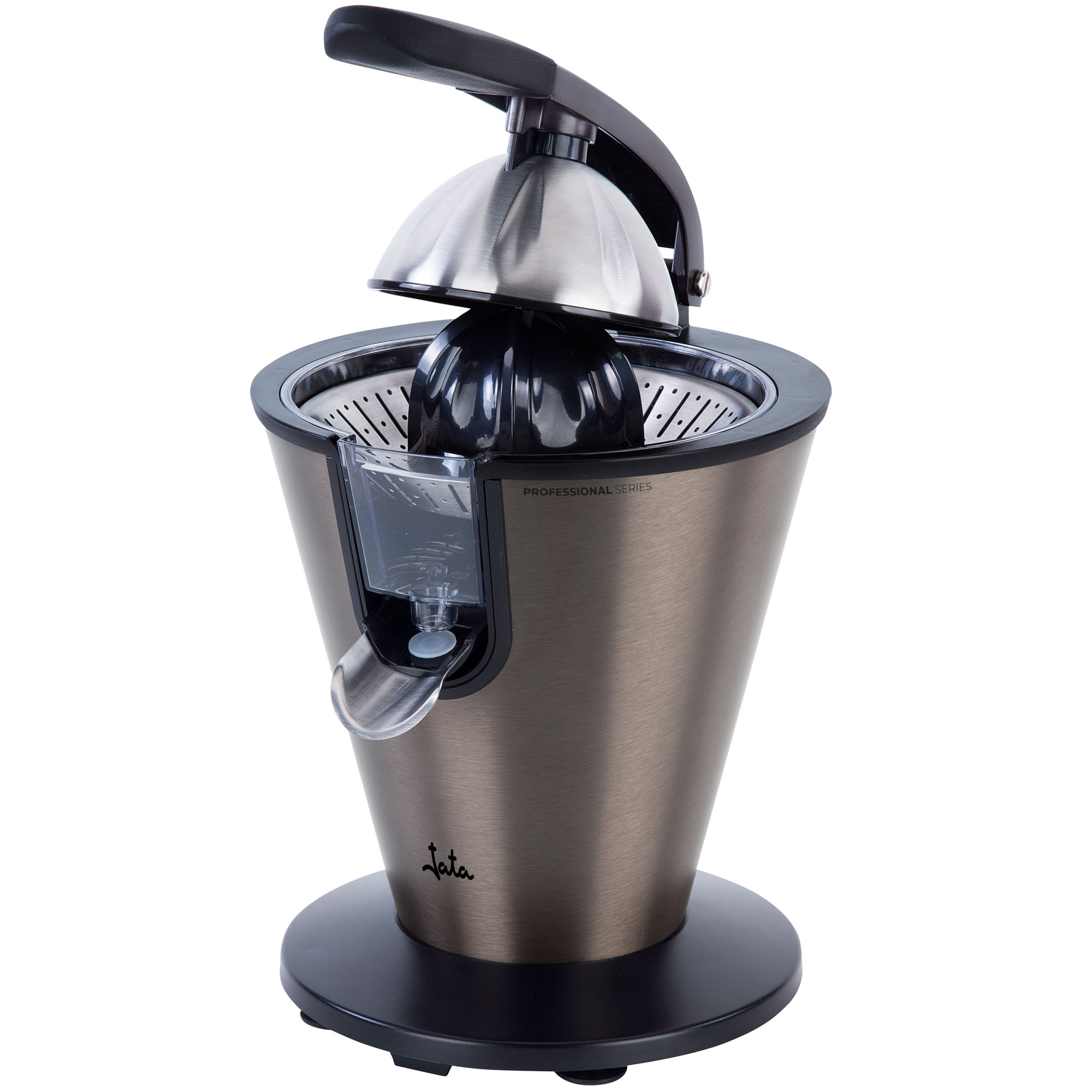 Jata EX1057 Exprimidor Naranjas eléctrico de brazo de acero inoxidable. Filtro regulador de pulpa. Extracción continua. Sistema antigoteo. Desmontable. Fácil limpieza. 300 W de potencia. Silencioso.
