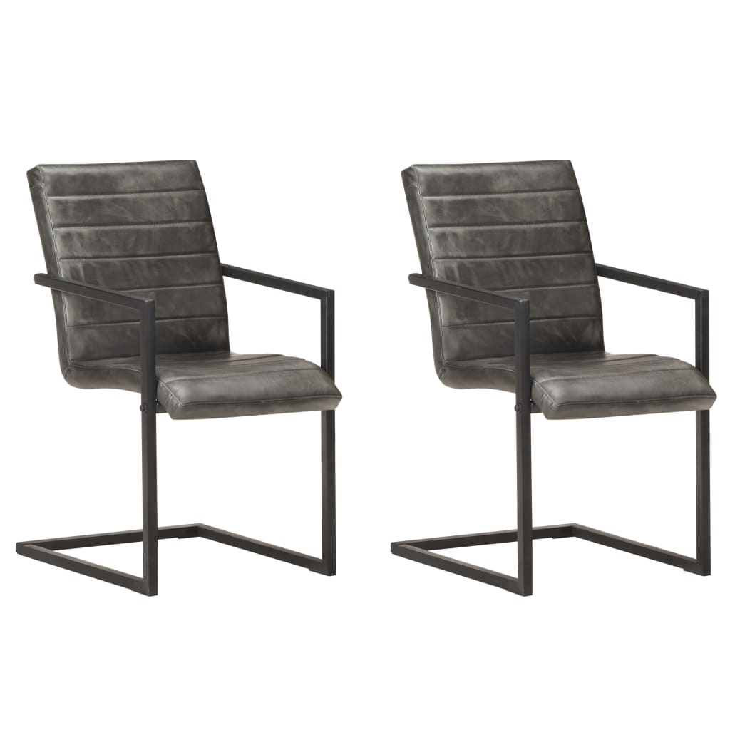 vidaXL Sillas voladizas de comedor 2 unidades cuero auténtico gris