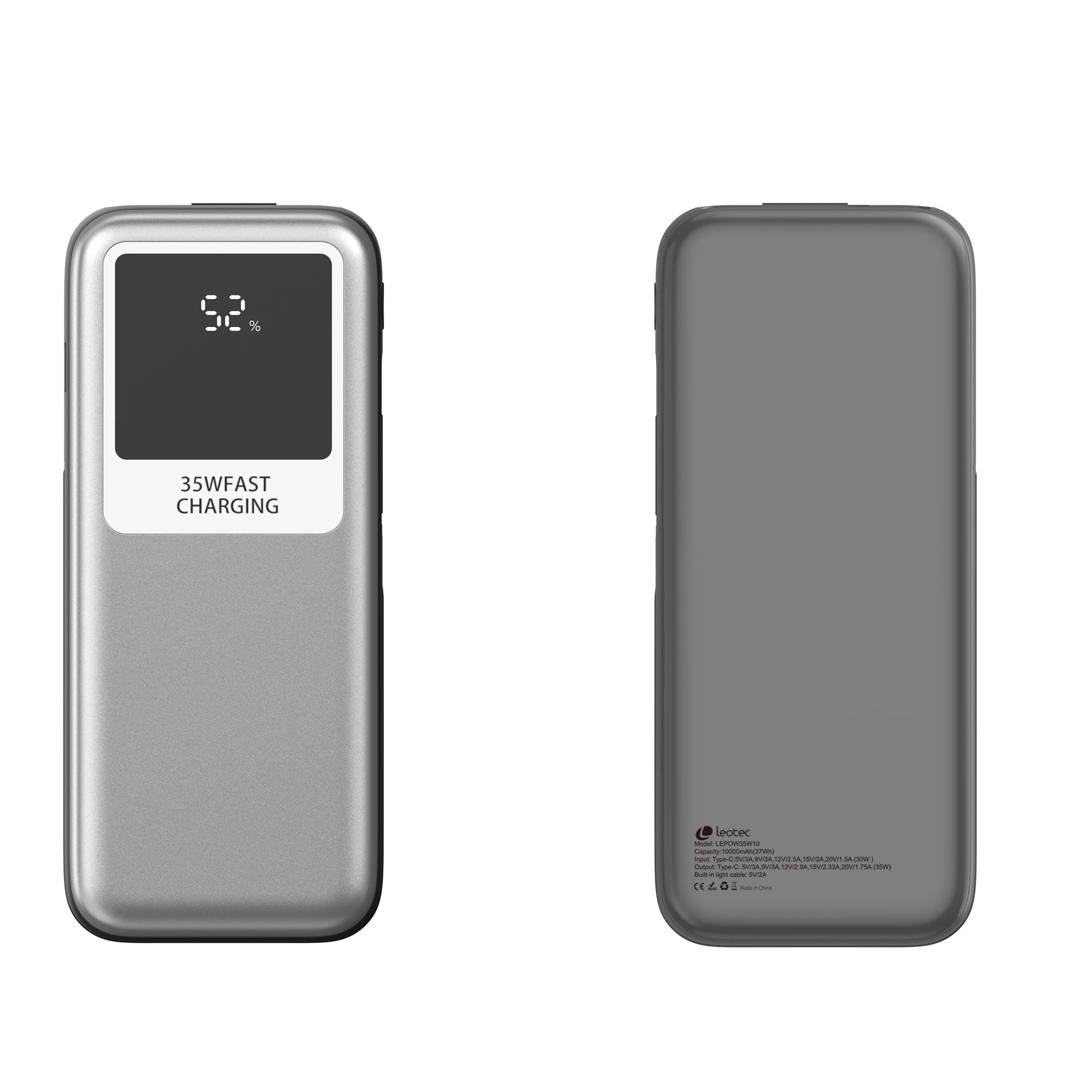 Leotec - Power Bank LB10230156 de 10000 mAh con carga rápida de 35W, portátil y seguro para smartphones y tablets, ideal para viajes y uso diario
