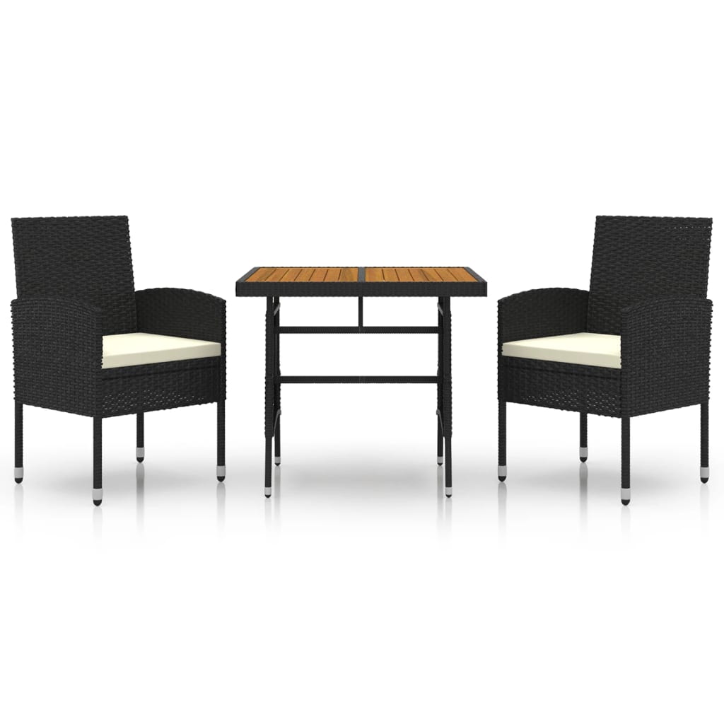 vidaXL Juego de comedor de jardín 3 pzas ratán sintético negro