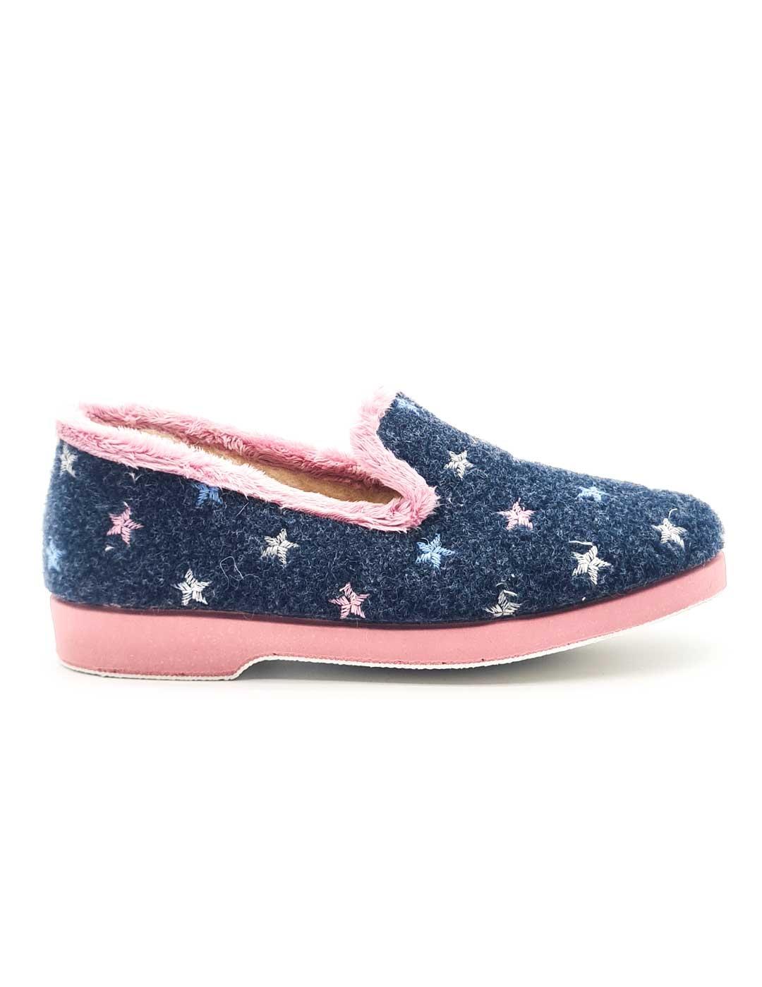 Zapatilla Laro LOLA126 Azul Marino y Rosa con Estrellas para Mujer