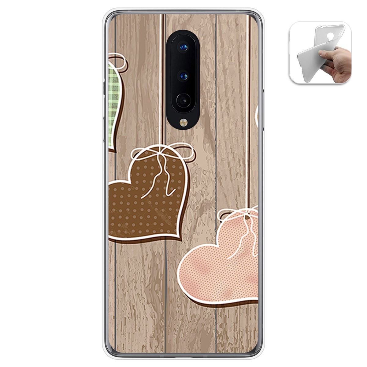 Tumundosmartphone Funda Gel Tpu para OnePlus 8 diseño Corazones Madera Dibujos