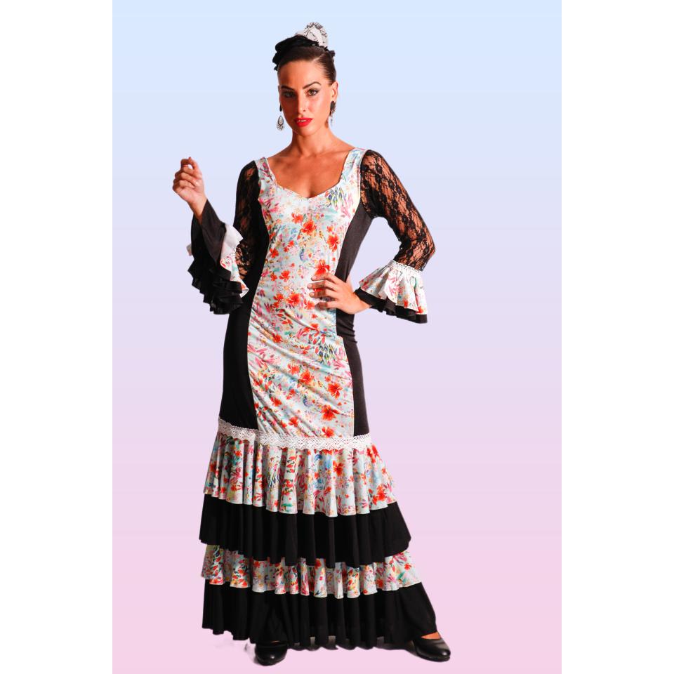 Vestido Flamenco ANUKA con Mangas de Encaje y Estampado Floral - Diseño Exclusivo