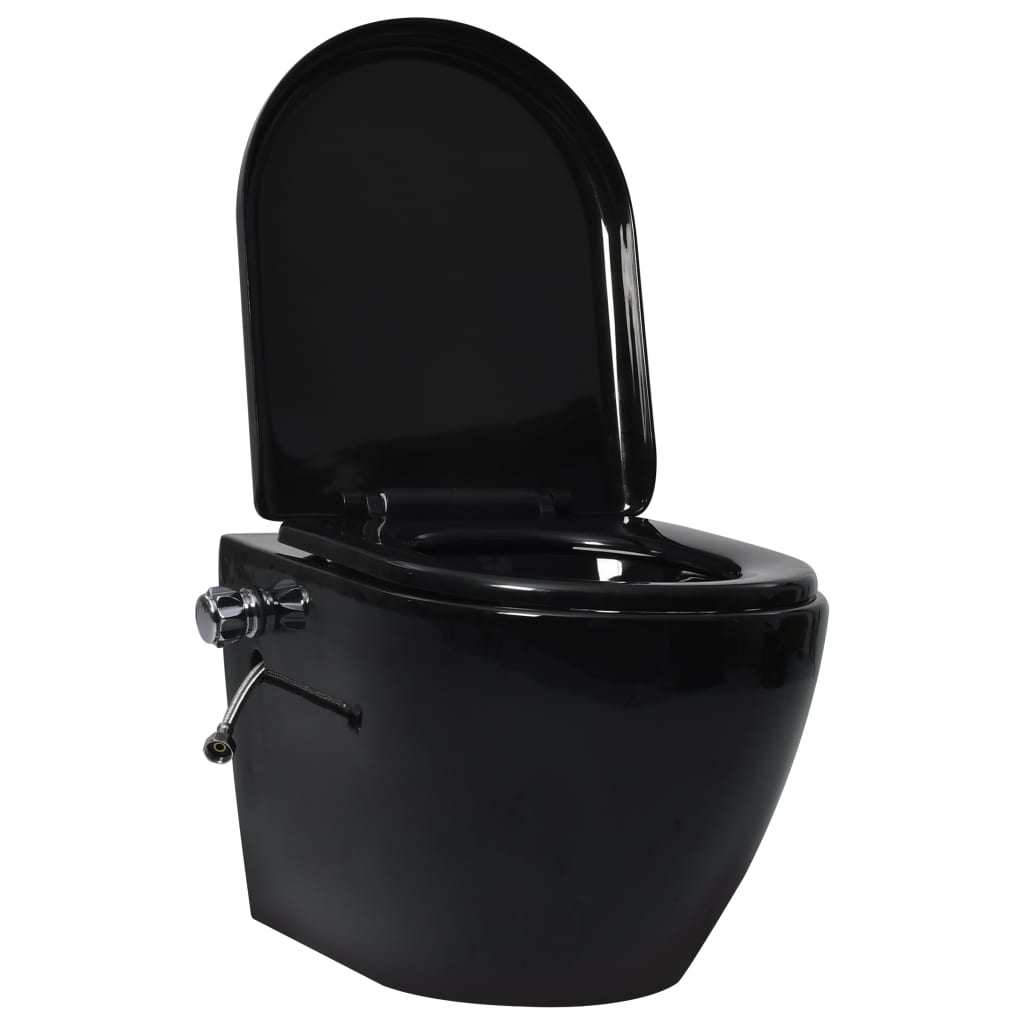vidaXL Inodoro de Pared sin Bordes con Función Bidé Cerámica Suspendido Color Negro,  Blanco, y mas