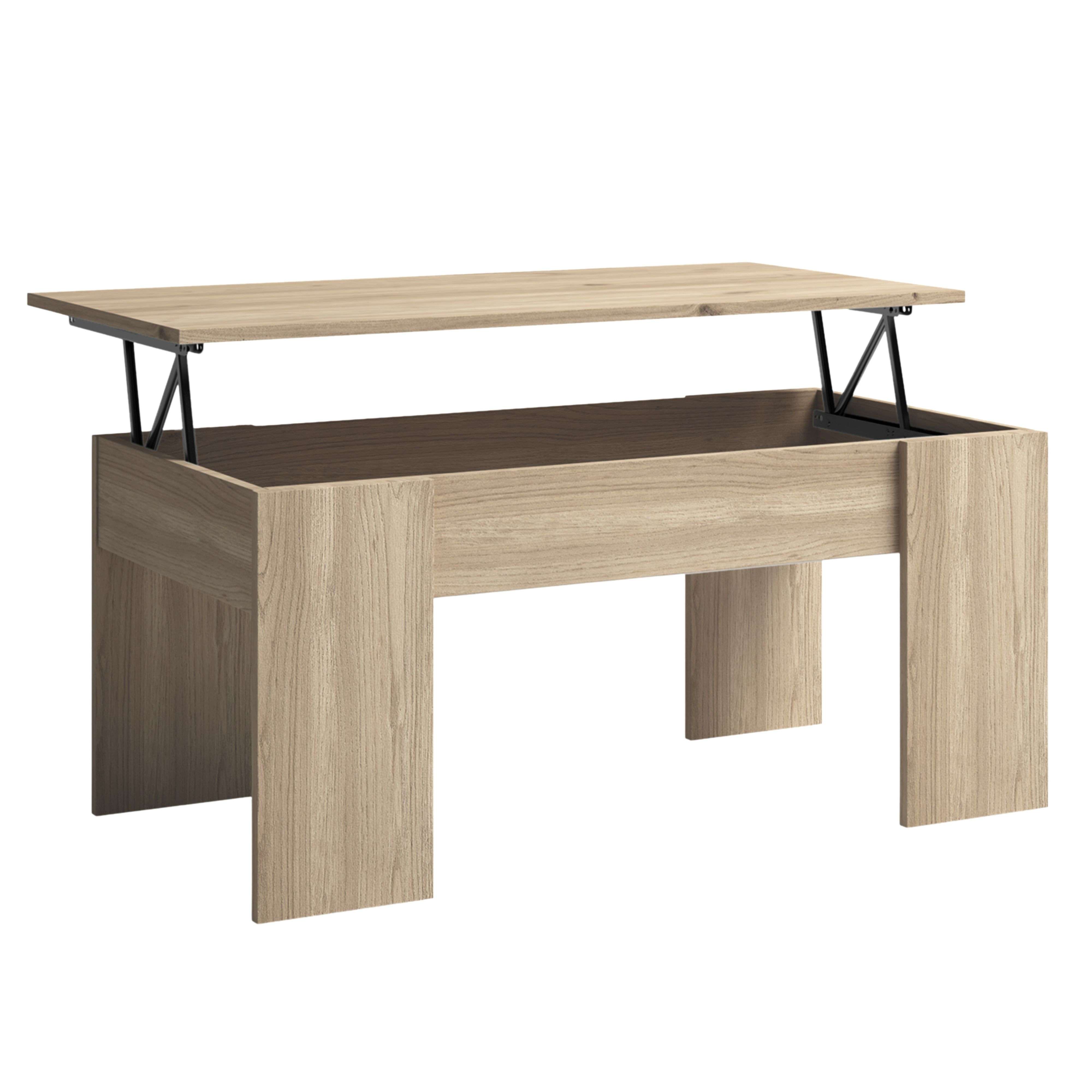 Miroytengo Mesa De Centro Elevable  Basic perfecta para salón en Color Roble Natural echa de Melamina 100x50 cm