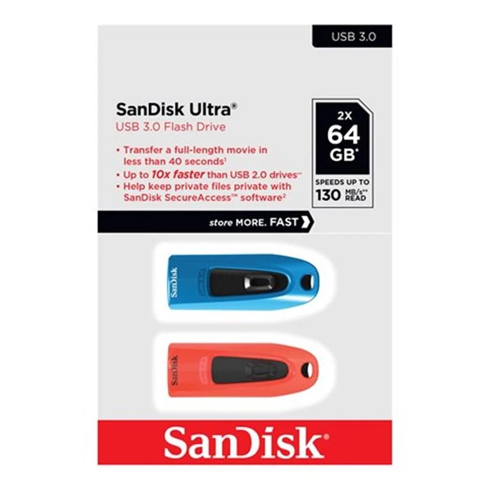 Memoria USB SanDisk SDCZ48-064G-G46BR2 | 64GB, USB 3.0 (compatible con USB 2.0), Azul y rojo, Rojo