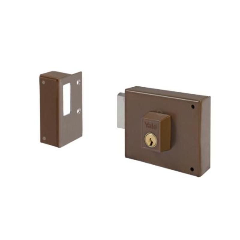 Cerradura de sobreponer de un punto de cierre 124 con solo palanca, cilindro forjado, entrada de 60mm, caja de 120mm, mano izquierda, acabado hierro pintado