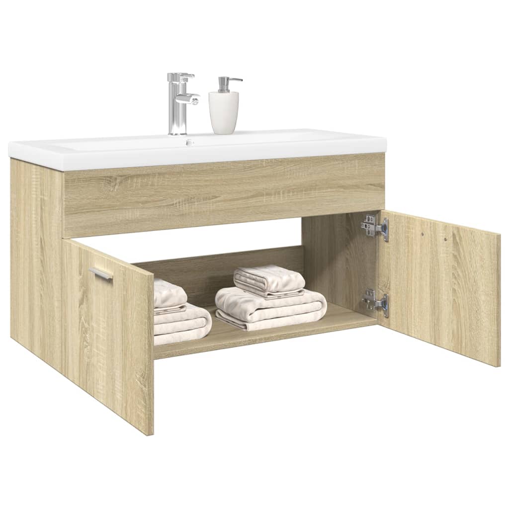 vidaXL Mueble de baño con lavabo integrado roble Sonoma