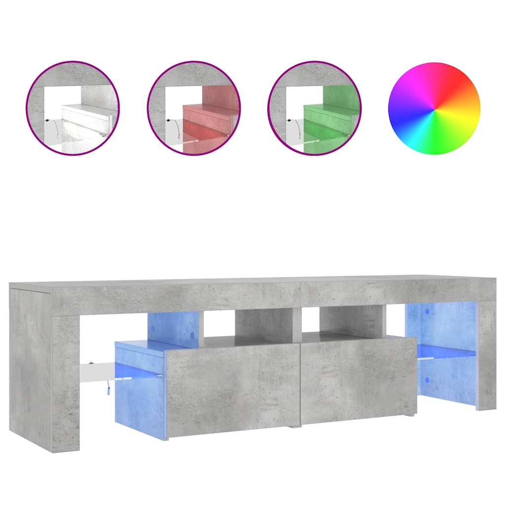 vidaXL Mueble de TV con luces LED gris hormigón 140x36,5x40 cm