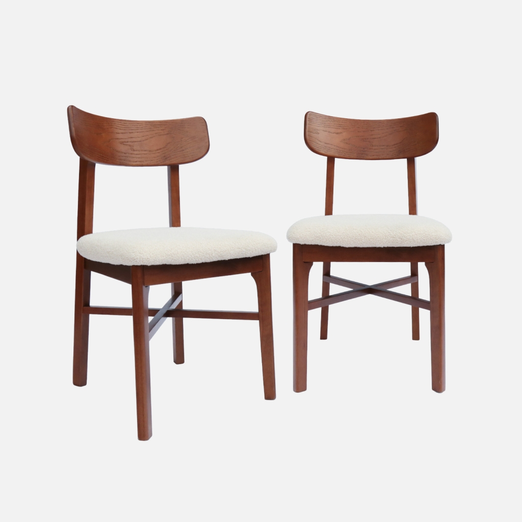 sweeek - Silla vintage de madera de hevea y borreguito, set de 2 , Théa , 46x48x82