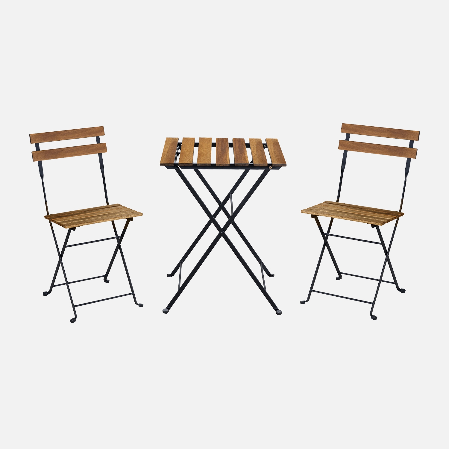 sweeek - Mesa bistro plegable madera y metal con 2 sillas , Malaga , 54x55x71