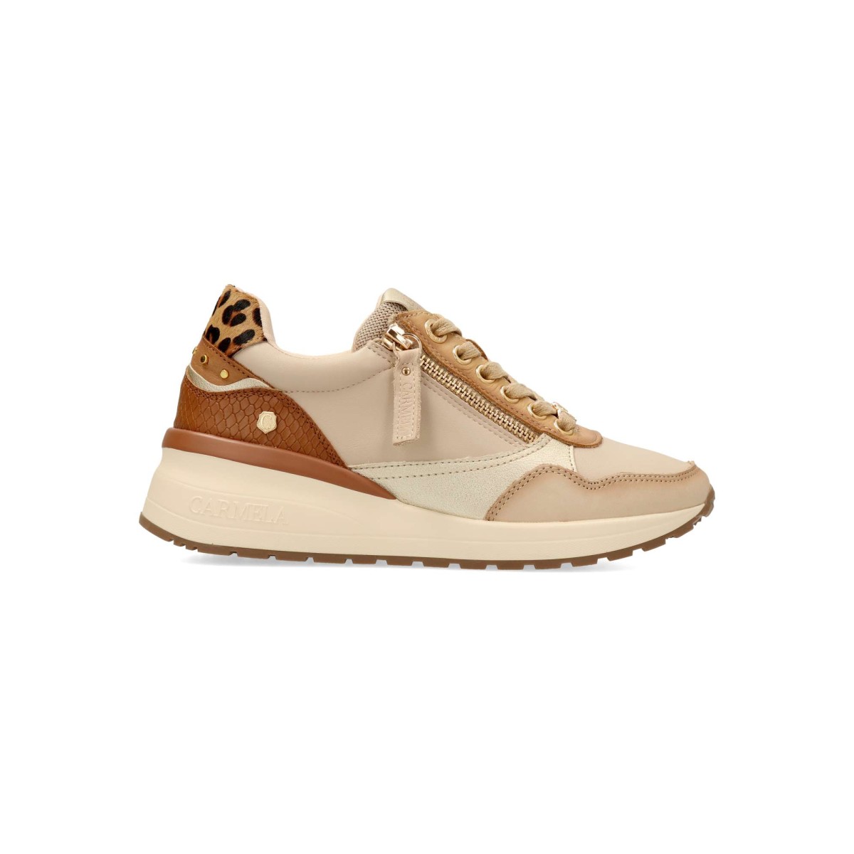Carmela - Zapatillas deportivas casual para mujer en piel con suela antideslizante, plantilla acolchada extraíble y cierre lateral con cremallera y cordones