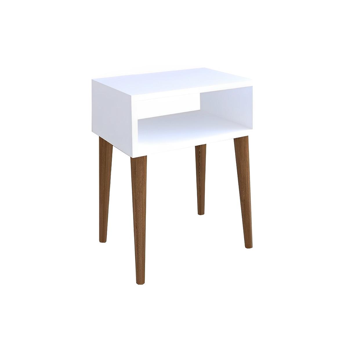 Meyvaser Mesita de Noche Color Blanco con cajón Abierto y Patas de Madera 45x30x60 Cm…
