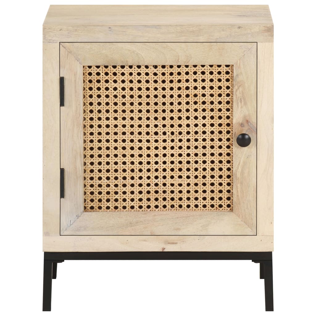 Mesita de Noche Vidaxl Madera Maciza Mango y Caña Natural 40x30x50 Cm