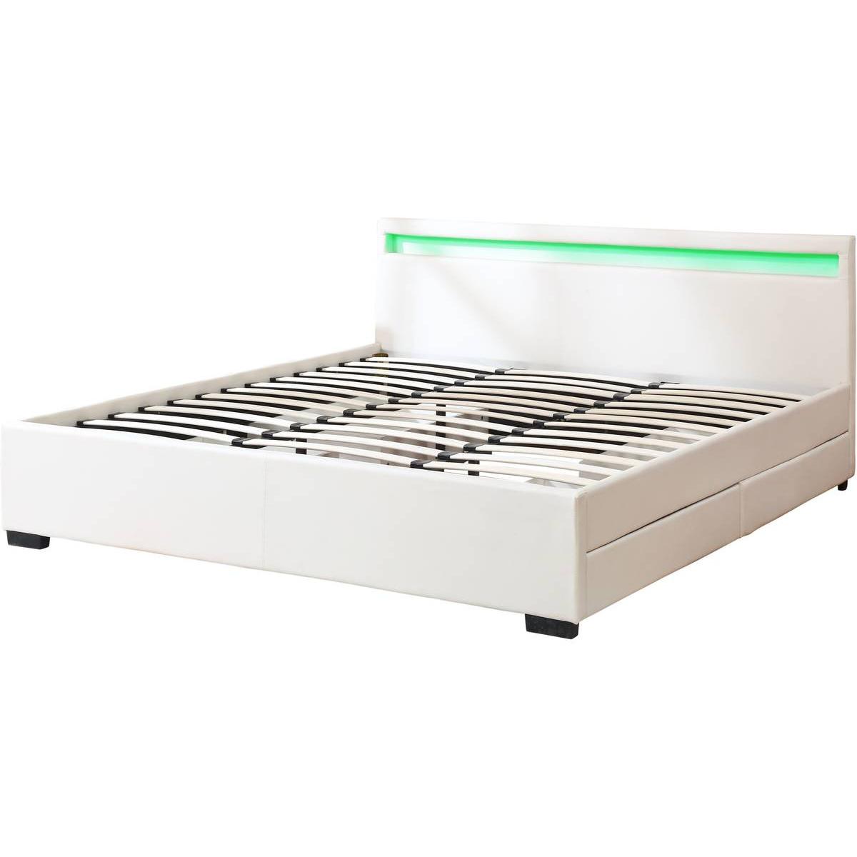 Habitat y Jardin - Cama doble "Nico" - LED - 180 x 200 cm - Blanco