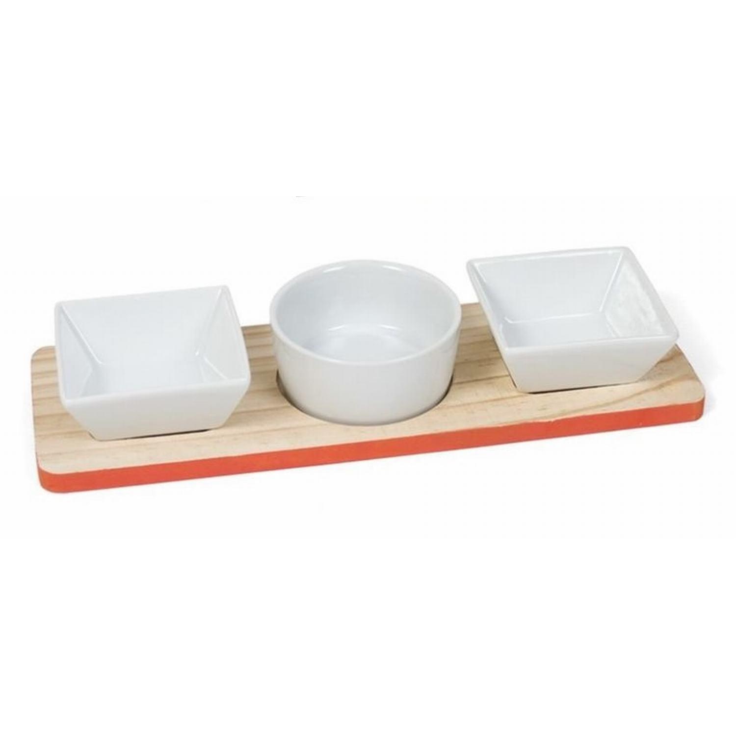 Gerimport Tabla de Madera con 3 Salseras y 30 X 10 Cm - Recipiente para Salsas