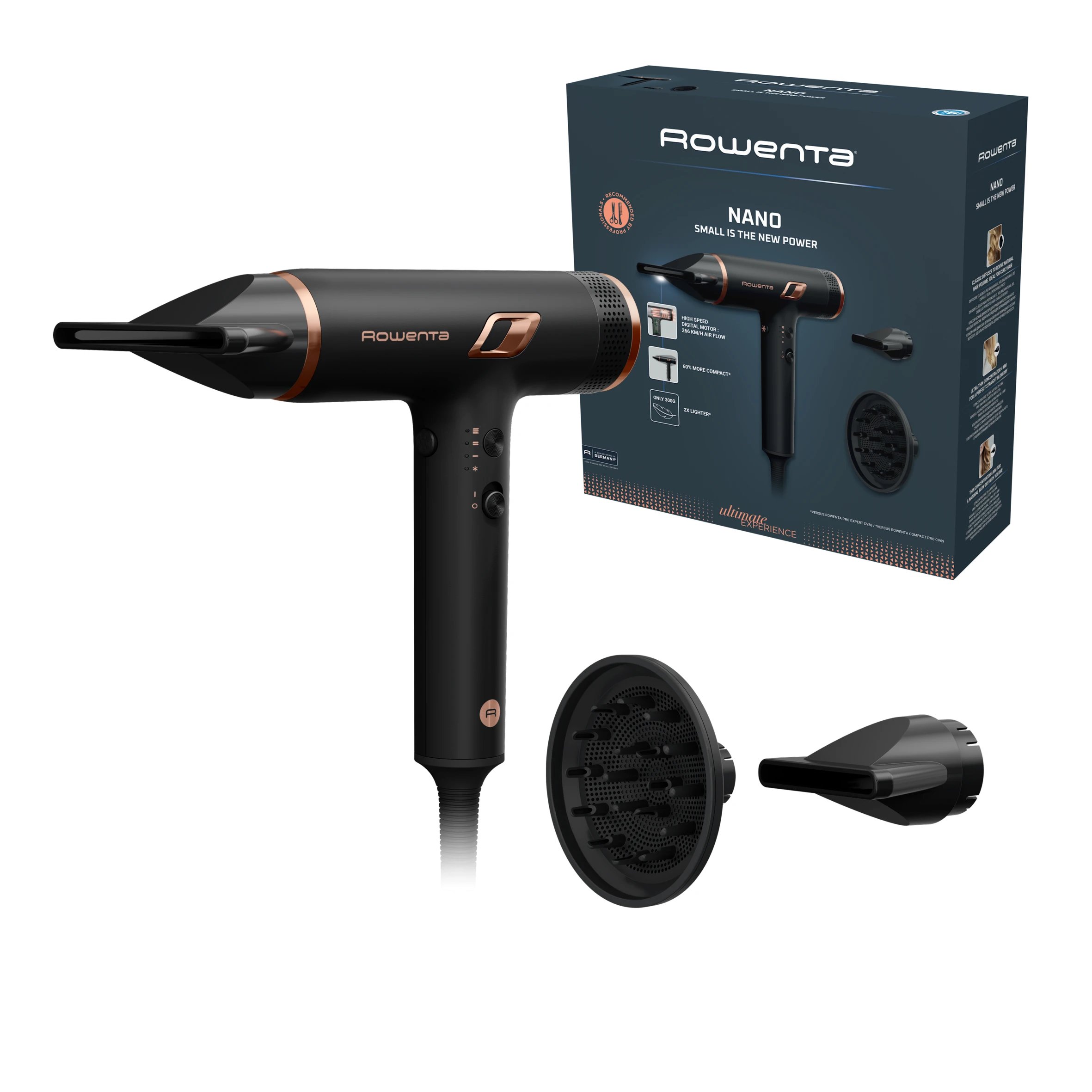 Secador de pelo 1700W tecnología de motor de alta velocidad ROWENTA HY8310F0  | 3 Velocidades, 3 Temperaturas, Función iónica, Negro