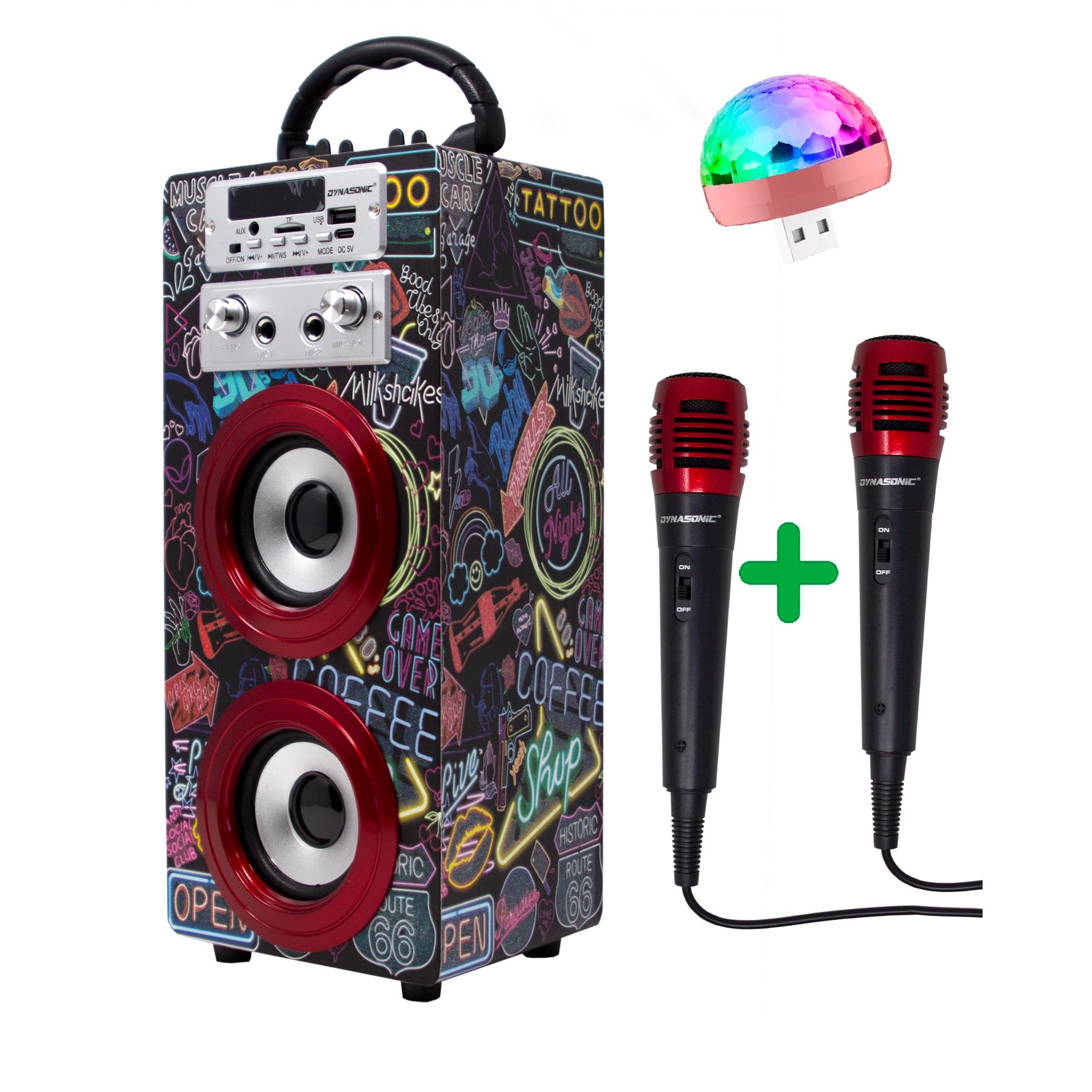 Dynasonic Karaoke 025 Altavoz Bluetooth con Karaoke y 2 Micrófonos Rosa  Brillante