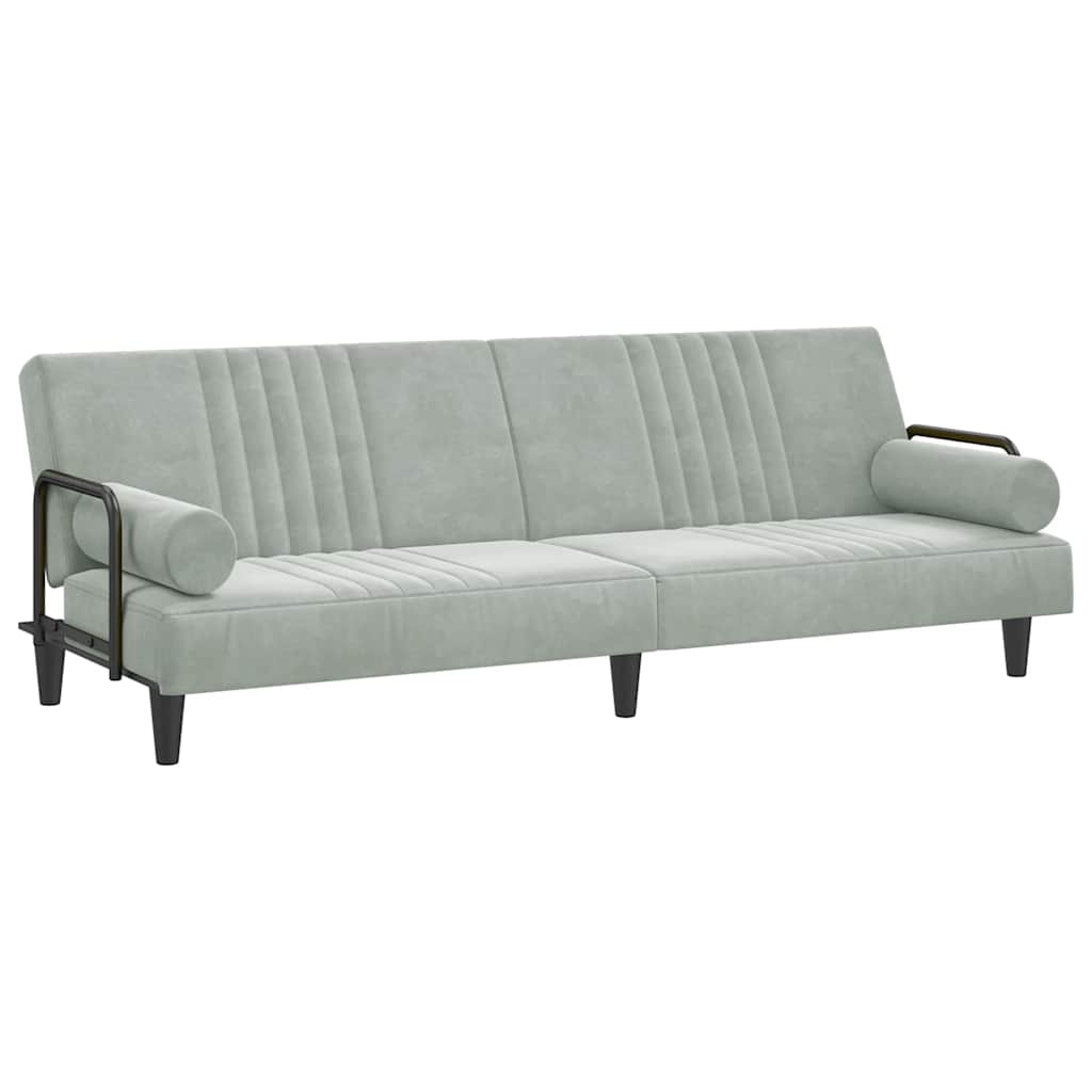 vidaXL Sofá cama con reposabrazos terciopelo gris claro