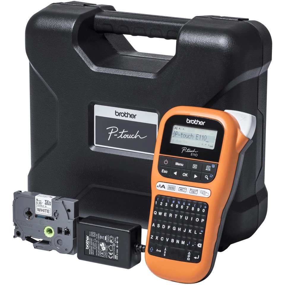 Impresora Térmica Cintas TZe 3.5, 6, 9, 12 mm BROTHER PTE110VP  | 20 mm/seg, 180 x 180 DPI, Naranja y negro, Naranja