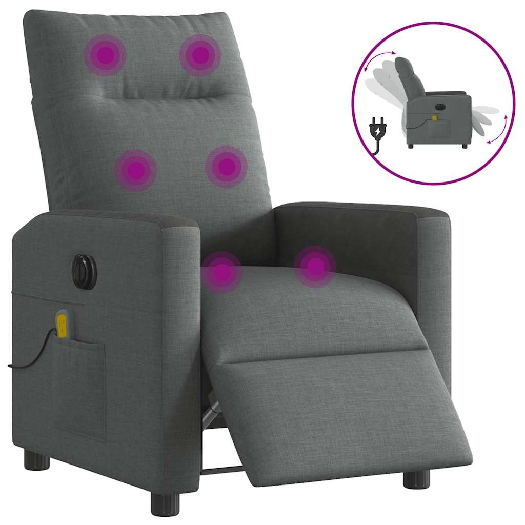 vidaXL Sillón reclinable de masaje eléctrico tela gris oscuro