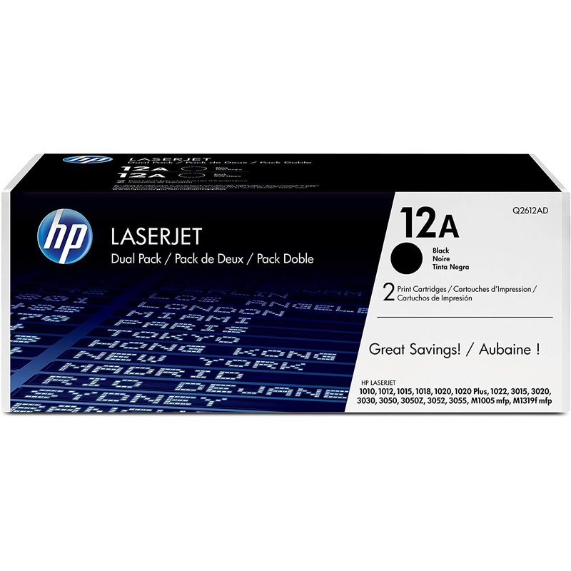 Toner HP 12A Negro DUALPACK 1010 1012 1015 1018 1020 3015 3020 3030 M1005 M1319 2X 2000 PAG