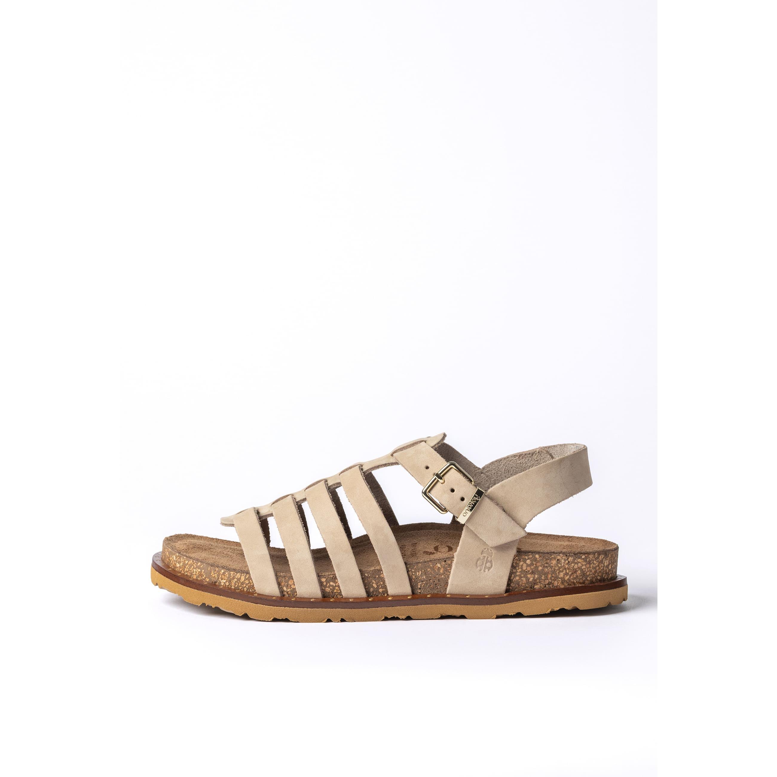 YOKONO sandalia plana BOLUS-107 BEIGE | Zapatos mujer Primavera-Verano | Piel vacuna  Nobuck | 2 CM