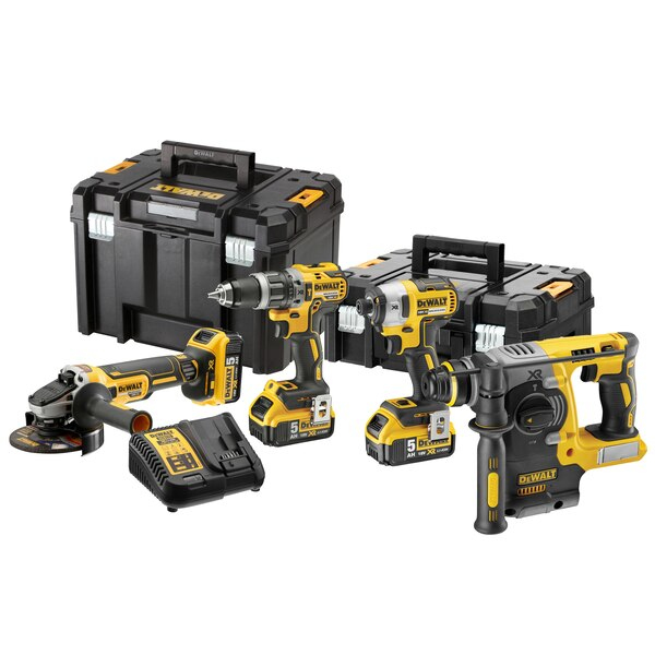 Kit de Herramientas Eléctricas DEWALT DCK422P3T-QW, 18V, 3 Herramientas, Batería 3x5.0Ah, Incluye Taladro Percutor, Llave de Impacto y Amoladora Angular, TSTAK