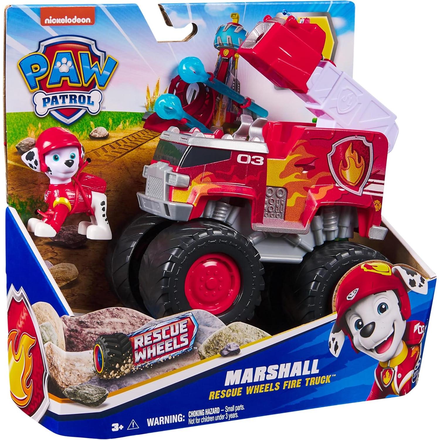 Patrulla Canina - Pack Figura Marshall Rescue Wheels y Camión Bomberos Lanza Proyectiles - Patrulla Canina Juguetes  - Juguetes Niños +3 años (Spin Master 6069306)