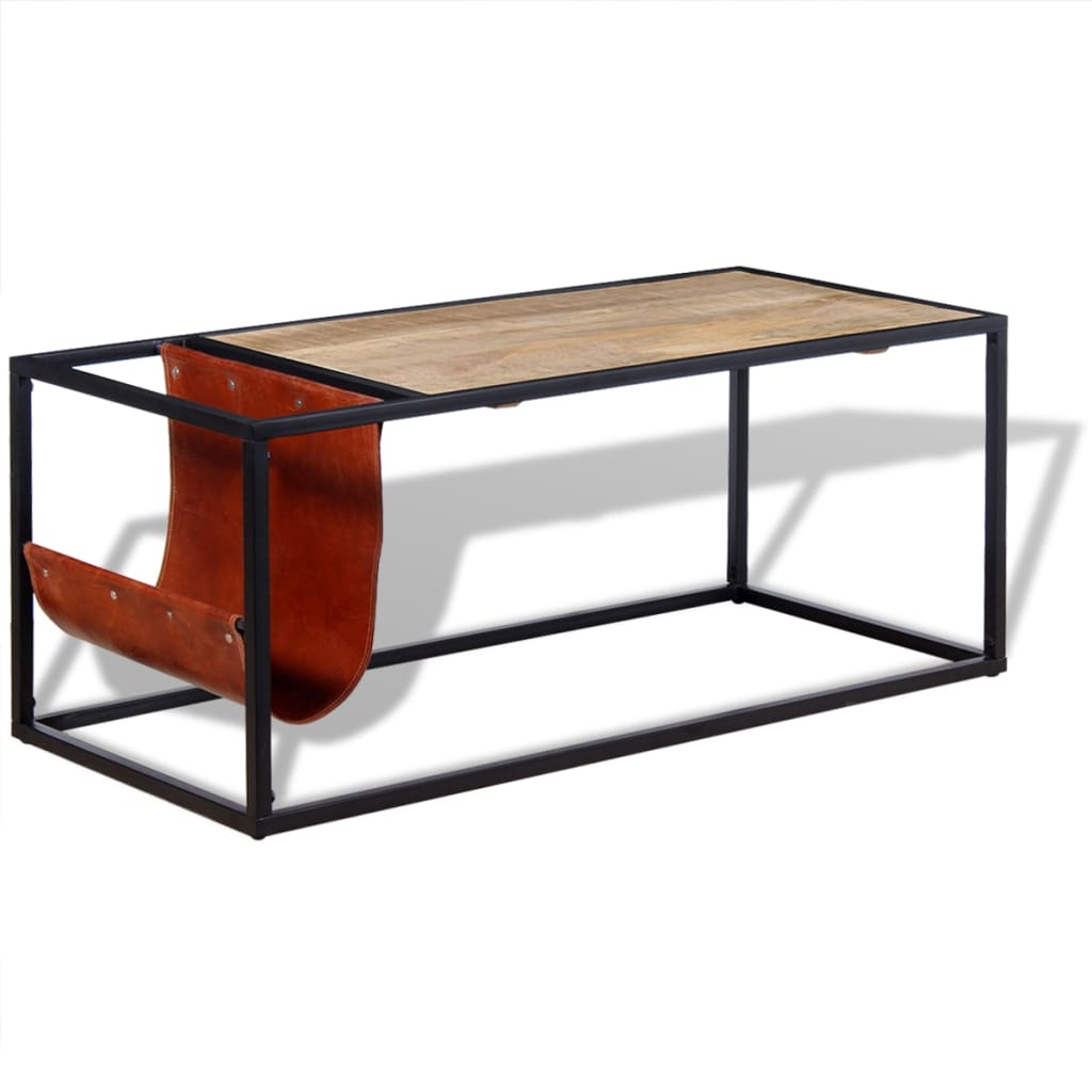 vidaXL Mesa de centro con revistero de cuero 110x50x45 cm