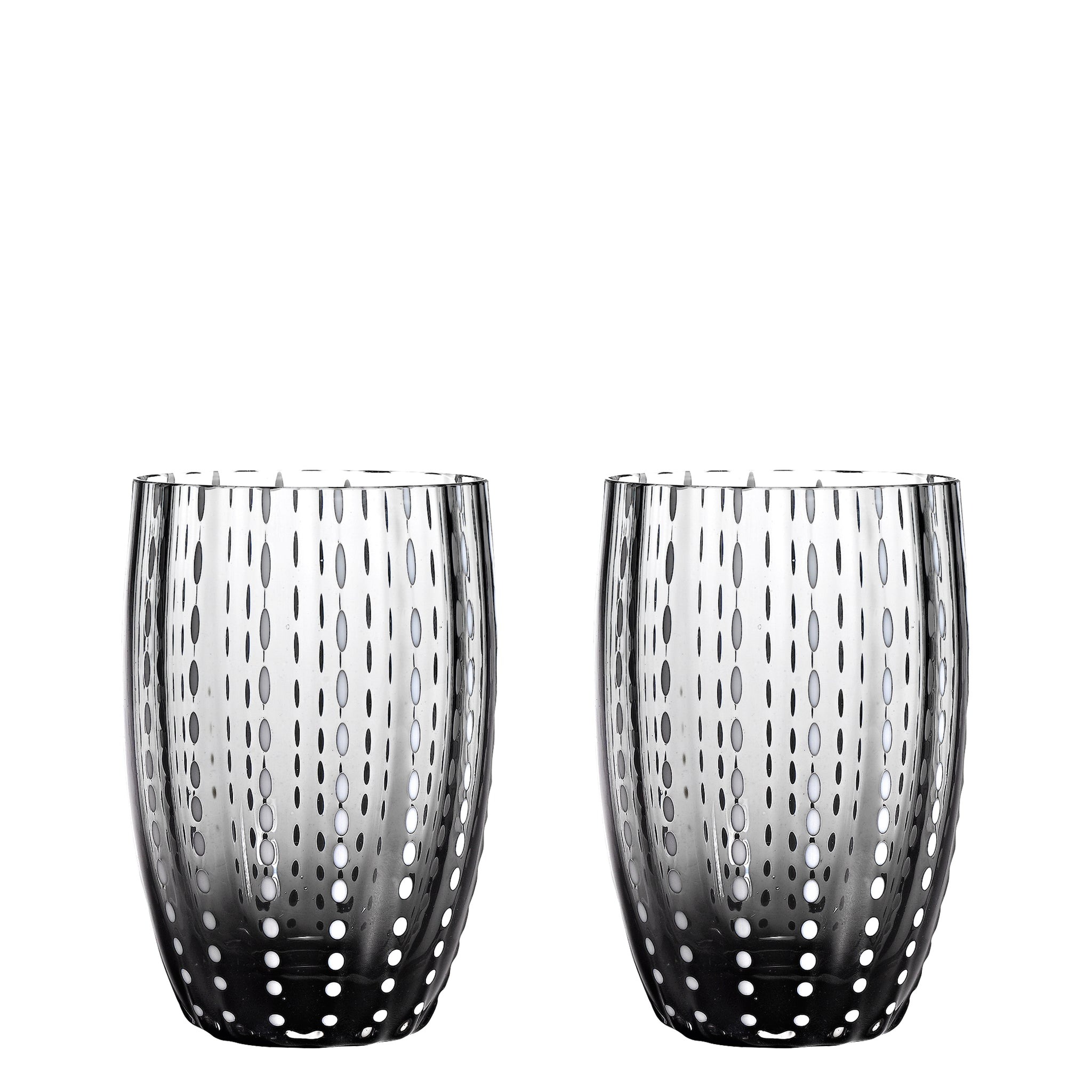 Vaso Zafferano Perle Gris - Vidrio de Color Soplado, 32 cl, Hecho a Mano - Juego de 2 Vasos Artesanales para Agua o Cócteles