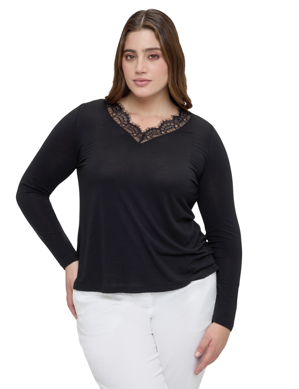 Fiorella Rubino - Camiseta de mezcla de lana con encaje