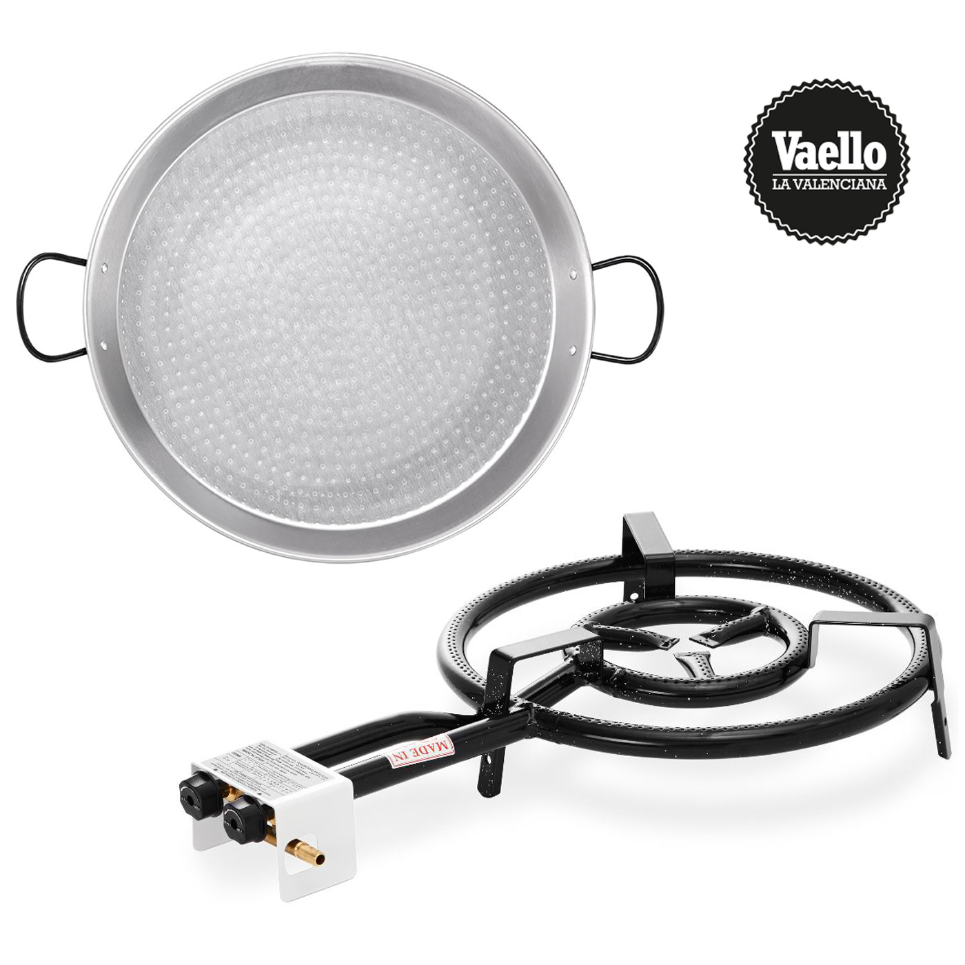 VAELLO - Pack Paellera de Acero Pulido (42 cm) + Quemador de Gas (40 cm) - Lote 5040