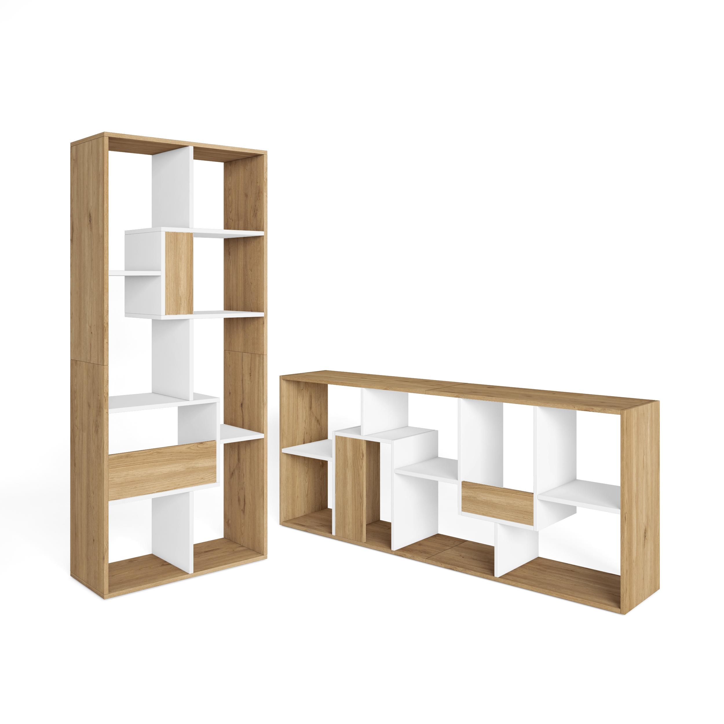 Skraut Home, Librería estantería, Estanteria libros de pared, 67x31x162cm, Con Almacenaje, Estilo Moderno, Roble y blanco