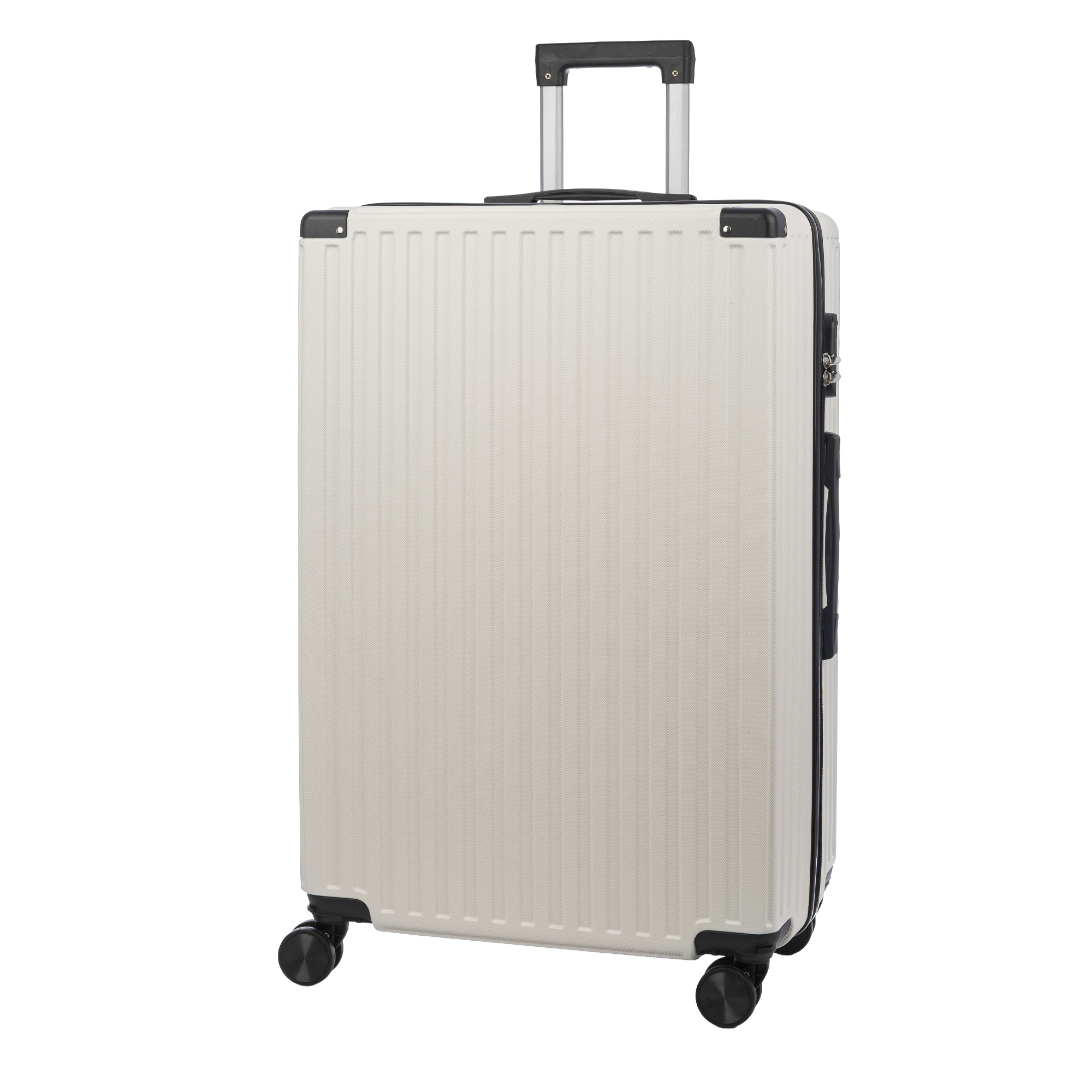 Maleta de cabina Trolley en material ligero de ABS de alta resistencia con esquinas reforzadas. Cerradura numérica y 4 ruedas dobles extraíbles y giratorias 360°.
