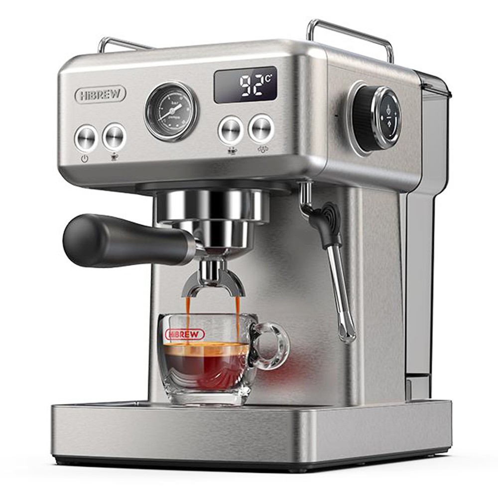 Cafetera Express Automática Portatil Hibrew H10a - Cafetera Con Molinillo Integrado Máquina De Café Espresso Programable, Acero Inoxidable Cepillado, Temperatura Y Volumen De Taza Ajustables, Tanque De Agua Removible De 1.8l, Espumador De Leche