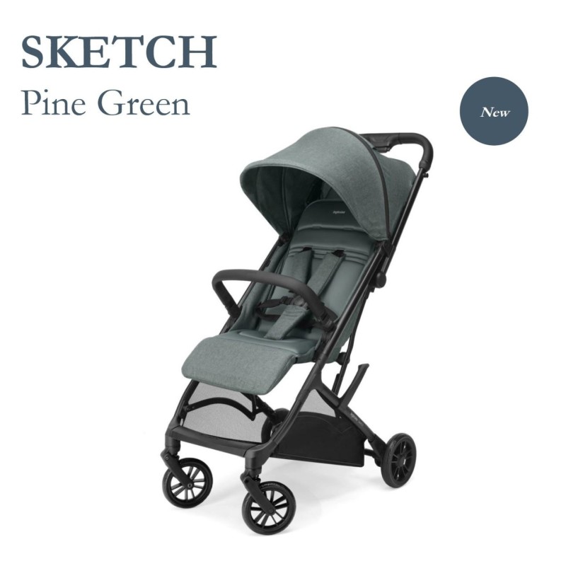 Inglesina - Silla de paseo Sketch compacta para uso diario y coche, desde nacimiento hasta 17 kg, con respaldo reclinable y capota para paseo urbano, color pine green