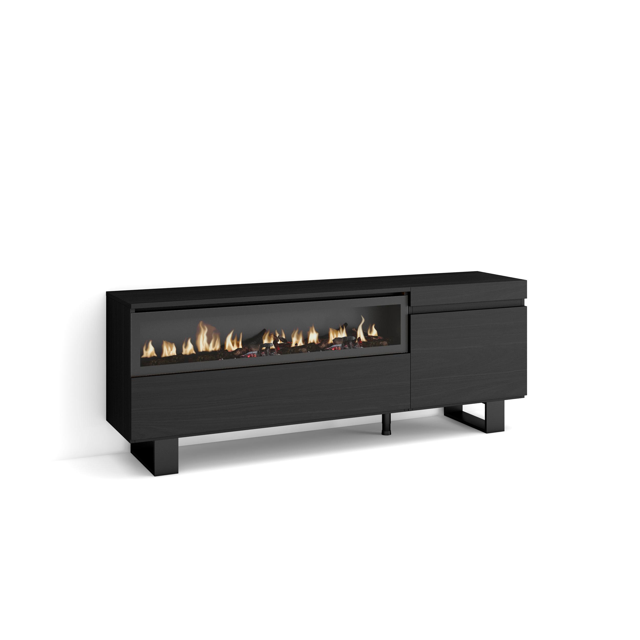 Skraut Home, Mueble de Televisión en melamina de alta calidad, Fuego led efecto 3d, Estilo Moderno Elegante, 153x35x57cm