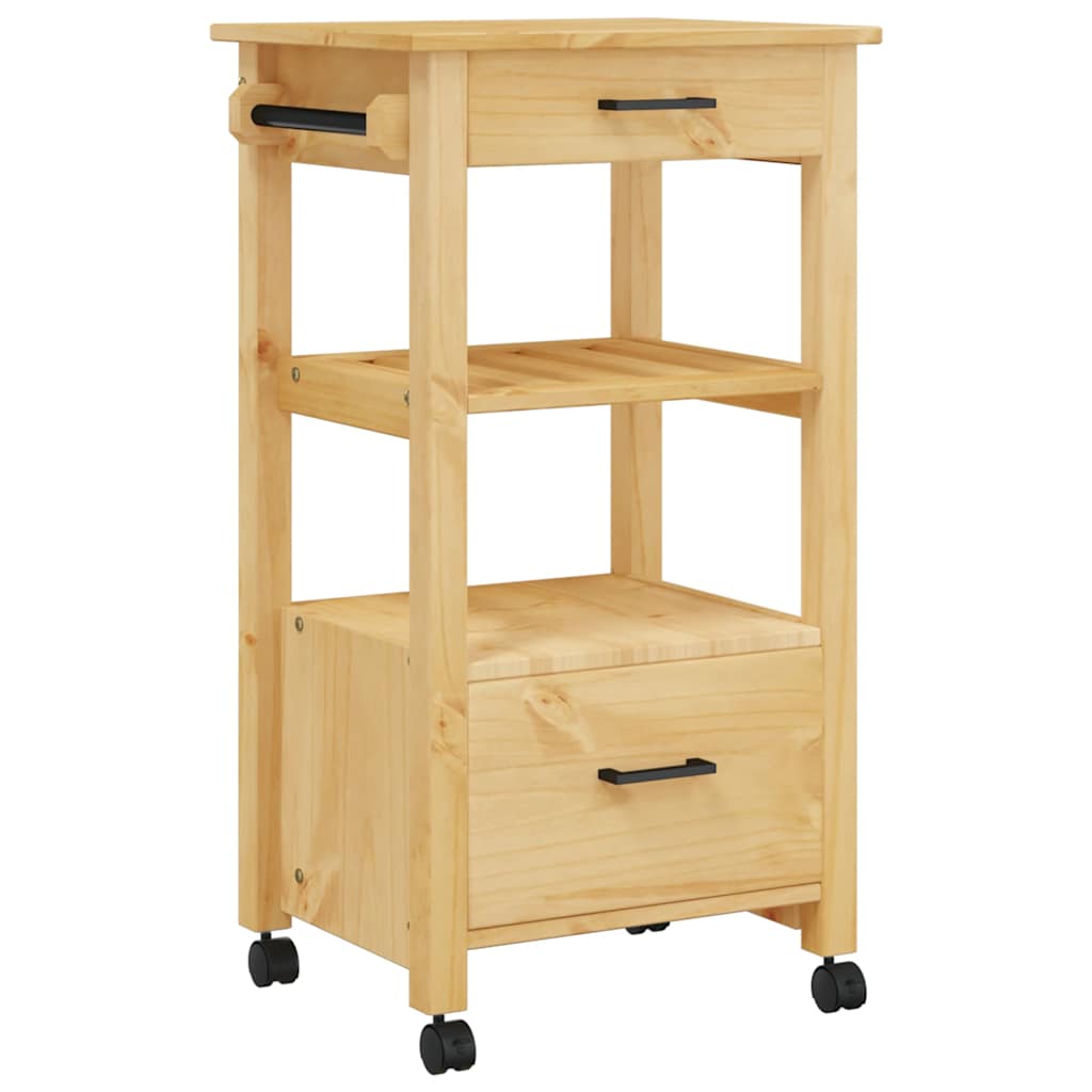 vidaXL Carro de Cocina MONZA Madera de Pino Macizo Móvil Unidad Almacenamiento 48x40x88,5 cm