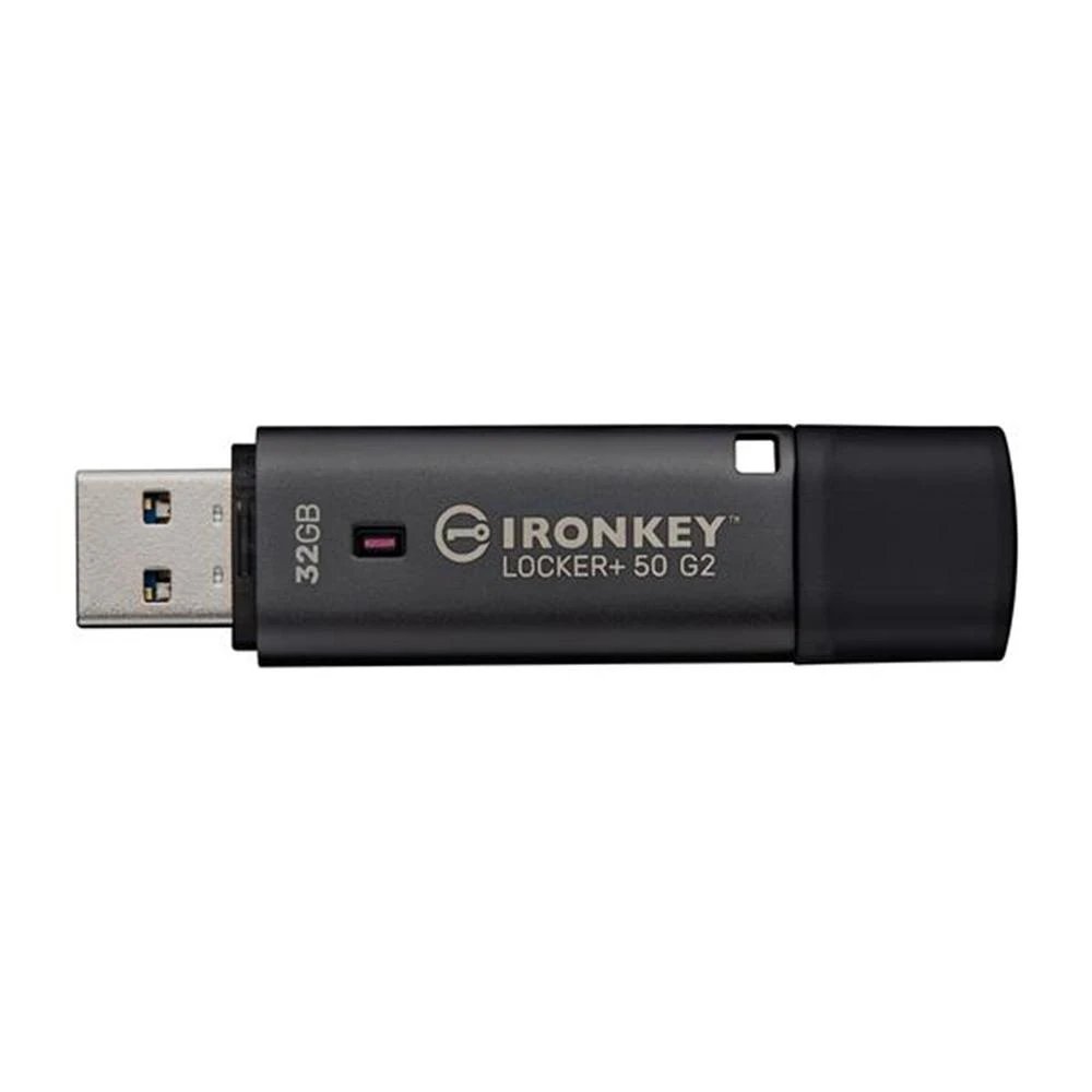 Kingston - Memoria USB IronKey Locker+ 50 IKLP50G2 de 32 GB con cifrado AES-256 FIPS y USB 3.2 para seguridad profesional, negro