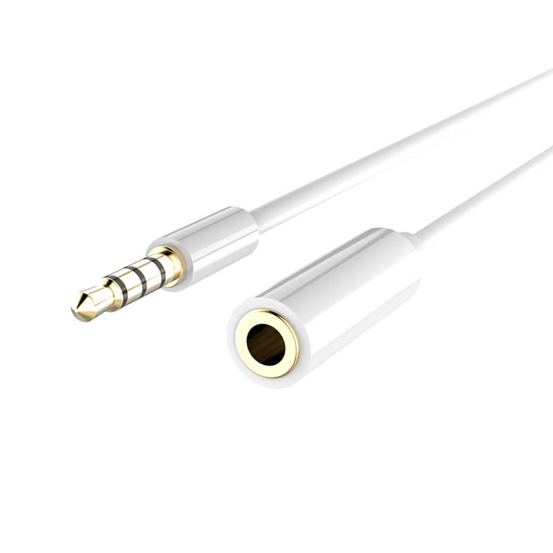 CABLEPELADO Cable alargador Jack 3.5 mm con microfono 4 Pines | Alargador Auriculares 3.5mm | Macho a Hembra | Compatible con Compatible con PS5 / PS4, Cascos, Altavoz, PC, Móvil | Blanco | 50 cm