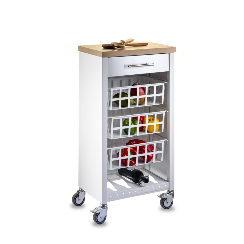 DON HIERRO - Carrito de cocina, carrito verdulero KARA armazón blanco