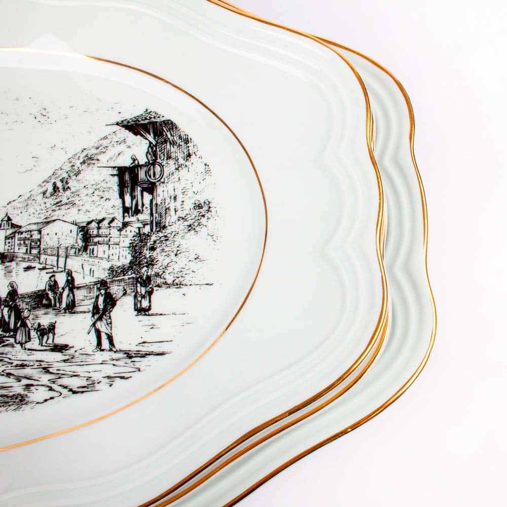 Crc Juego de 3 Fuentes de Servir de Porcelana Blanca con Filo de Oro - Bidasoa Original - Edición Limitada