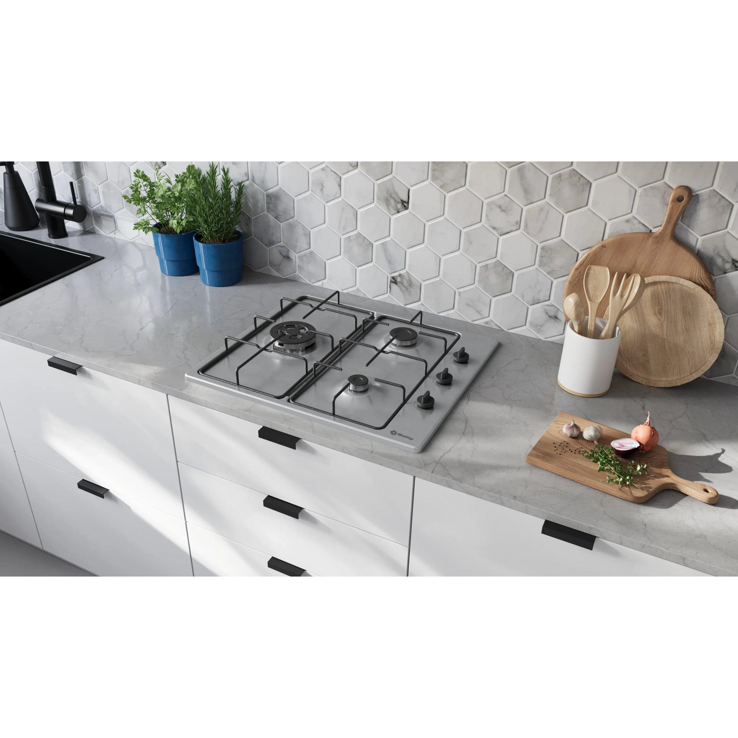 Placa a Gas 60cm BALAY 3ETX463BB  | 3 Zonas, Gas licuado, Inox, Superficie Acero inoxidable, Autoencendido, Wok, 3W, 3000W