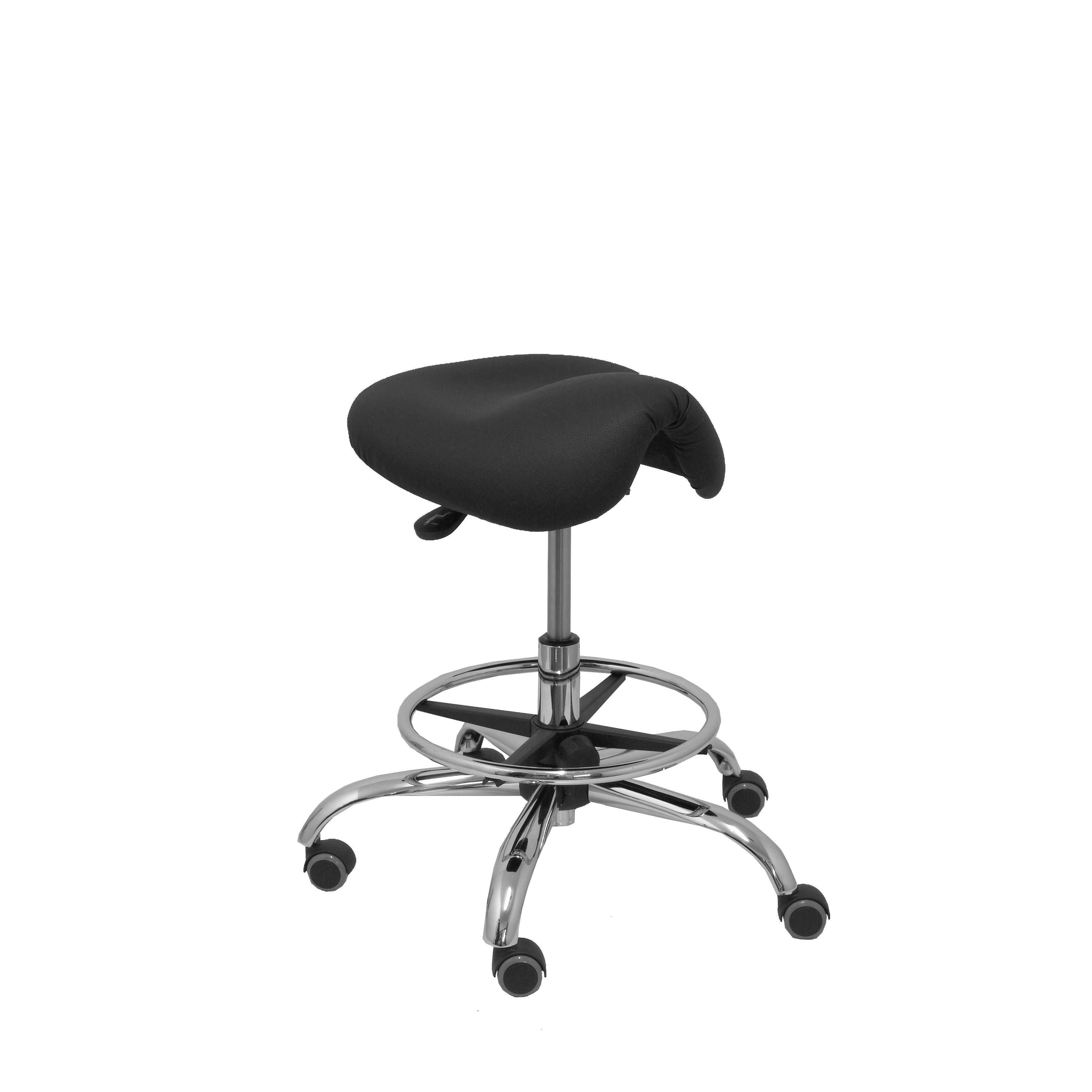 Piqueras Y Crespo Taburete Alatoz Clínico Giratorio Ergonómico Regulable en Altura con Aro Reposapiés y Tapizado en Similpiel Negro