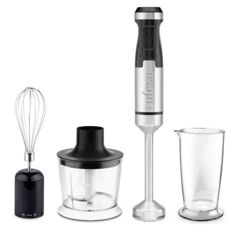 Ufesa - Batidora de vaso SUNSET 1500W con 4 cuchillas de alta eficiencia, función turbo y velocidad variable para smoothies, cremas y sopas — vaso de 1 L y accesorios picador + batidor emulsionador