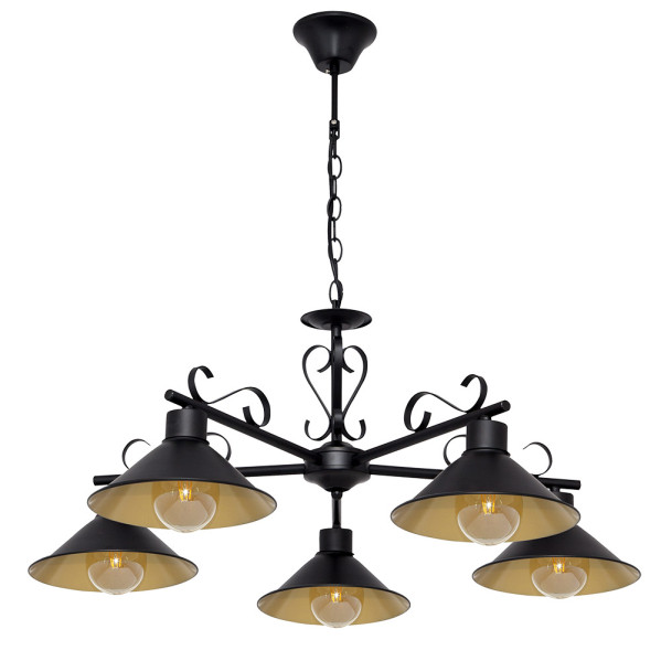Lampara azalea 5xe27 negro/oro regx74x74 cm
