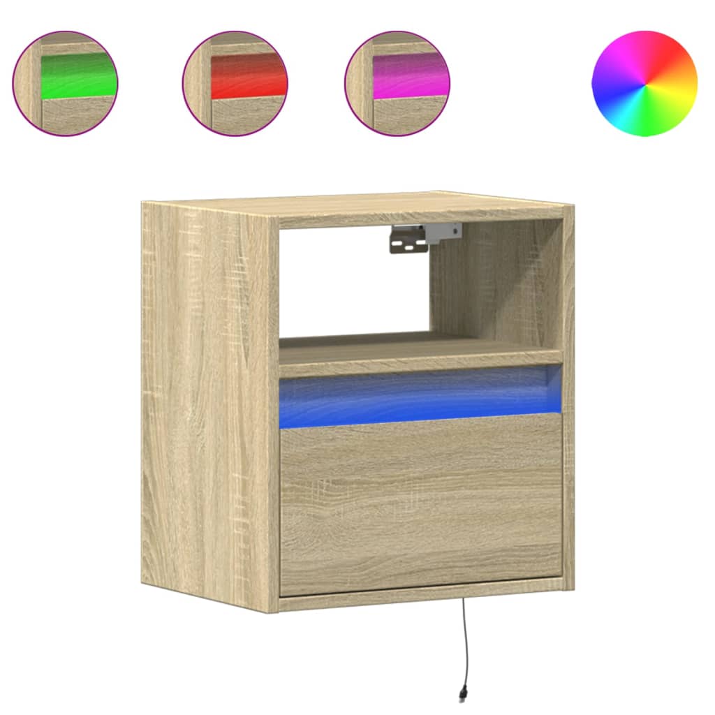 vidaXL Mueble de TV de pared con luces LED roble Sonoma 41x31x45 cm
