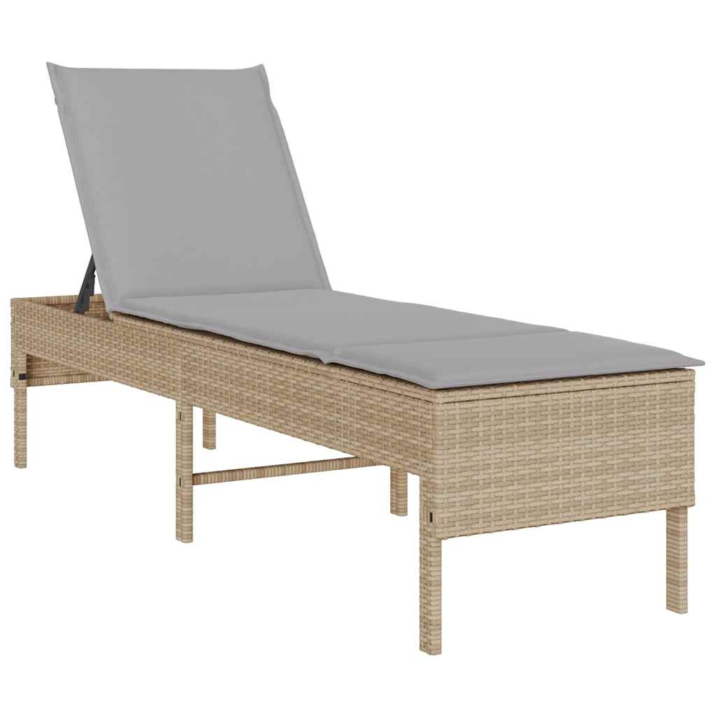 vidaXL Tumbona con cojín, color beige, 55x200x44cm, poliratán