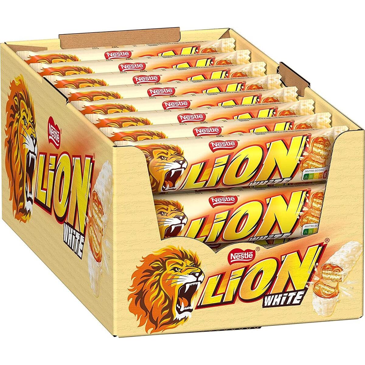 Lion White Nestlé - Chocolatina Lion con Chocolate Blanco y Caramelo de Nestle - Barritas de Galleta con Chocolate Blanco - Caja 24 Unidades de Lion White
